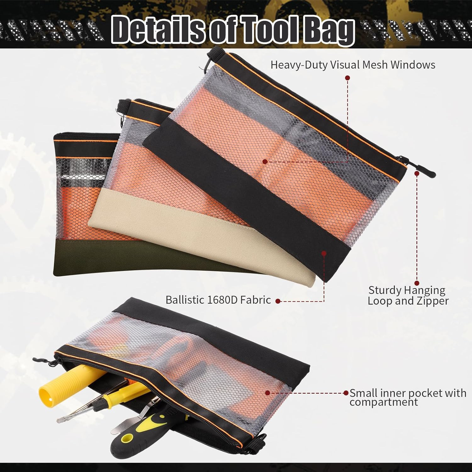 6 Pcs 11.8″ Clear Tool Pouch Tool Pouch Bags Zipper Tool Pouch with Heavy Duty M