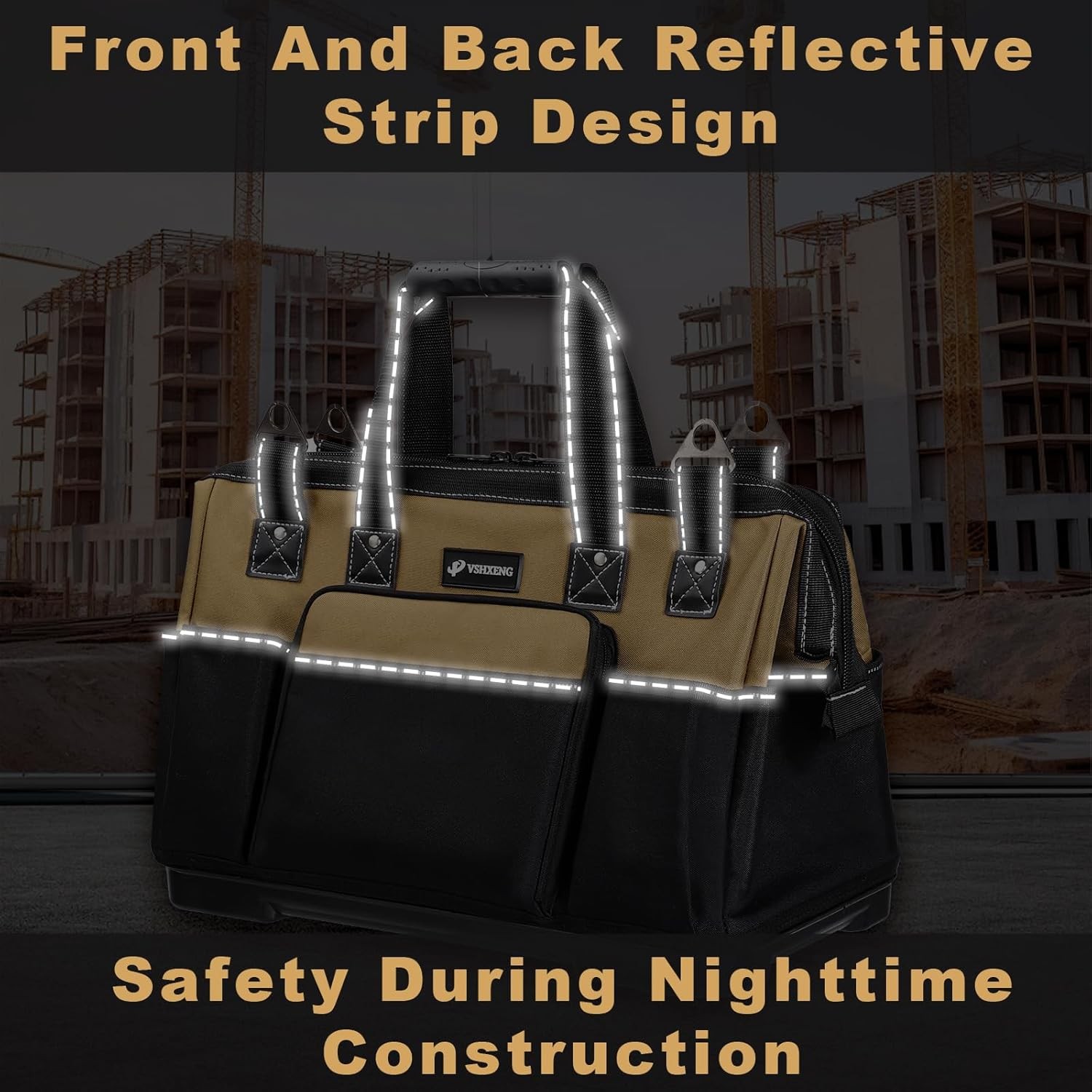 Large Tool Bag Drill Organizer Wide Mouth Waterproof Hard Bottom Multiple Pocket