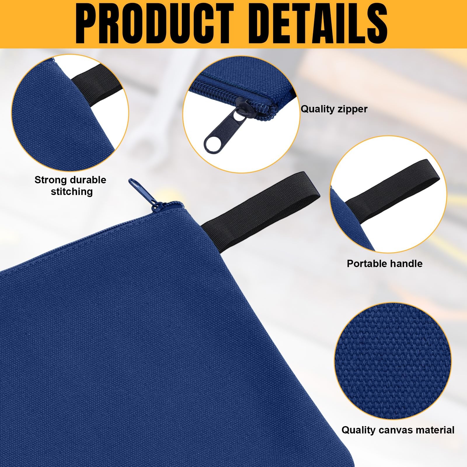 12 Pcs Canvas Tool Bag Pouch Zipper 16 oz Heavy Duty Utility Pouch Bag Multip…