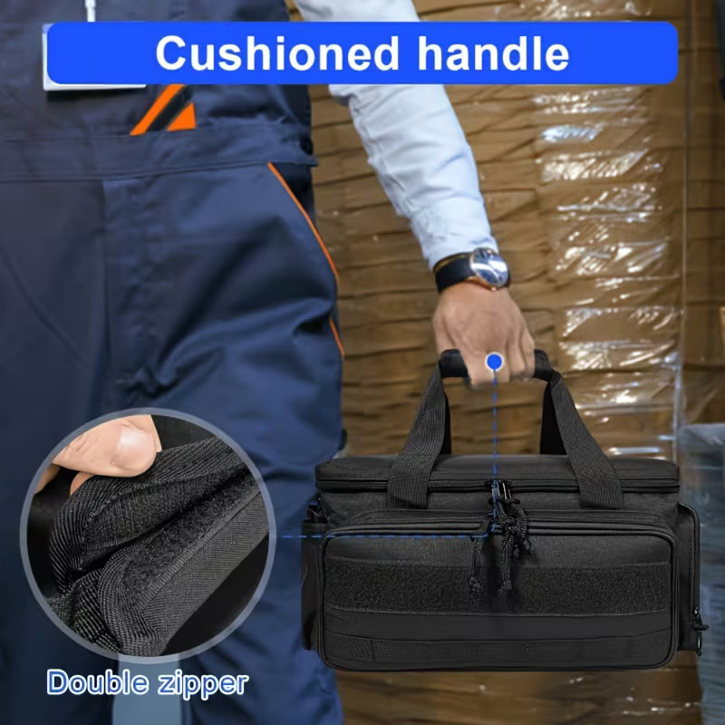 14″ Hard Base Tool Bag with Shoulder Strap Heavy Duty Storage Bag Multi Pocket