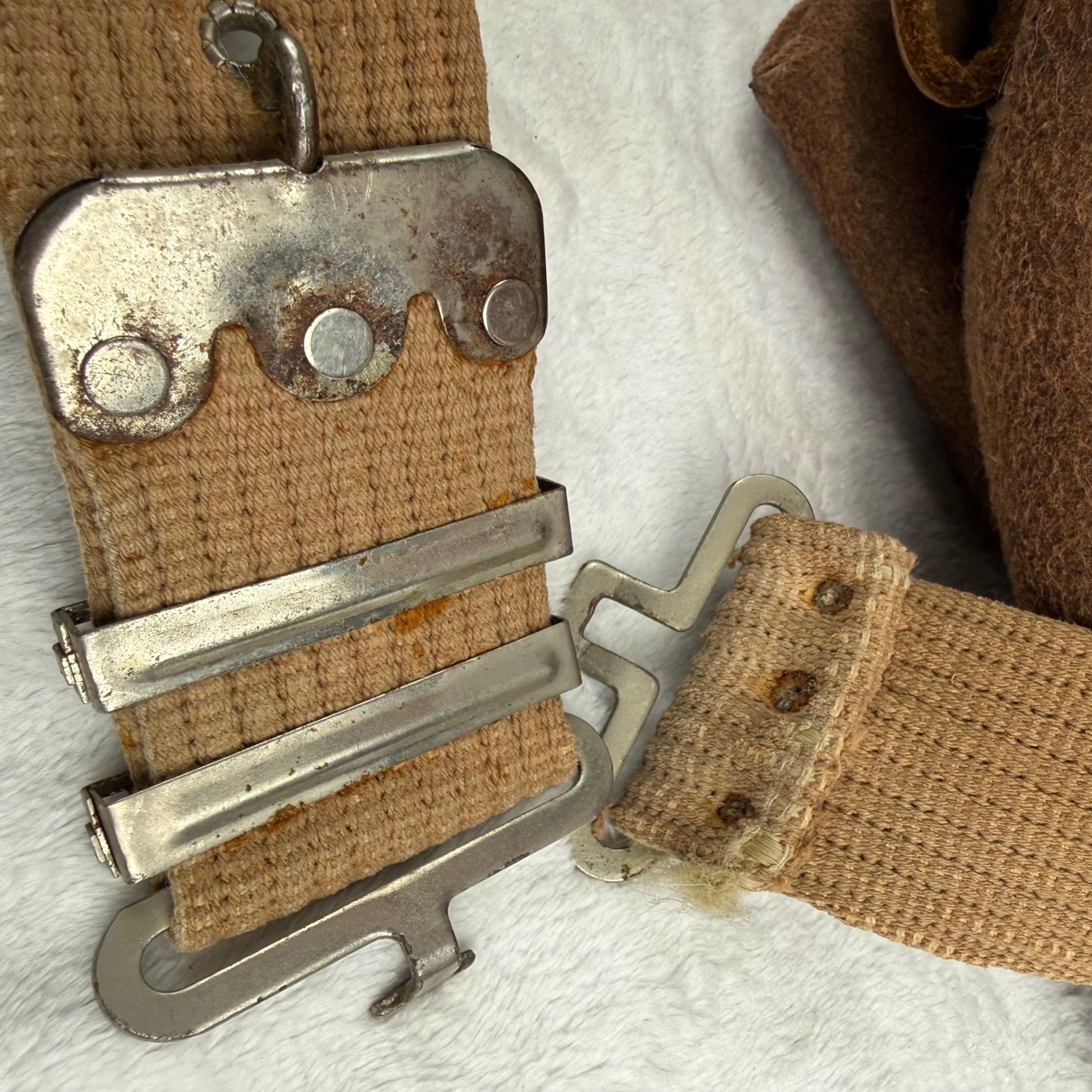 Vintage Sears No 45105 Leather Suede Tool Belt Canvas Strap Brown Work Apron