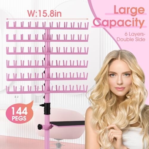 Braiding Hair Rack – Standing 144 Pegs – Heavy Duty – Pink – Braaiders