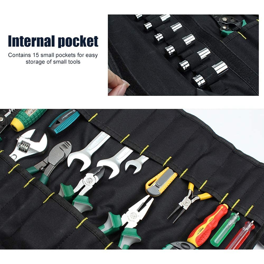 Canvas Tool Roll Up Bag Organizer with Pouches for Wrenches,Screwdrivers,Sock…
