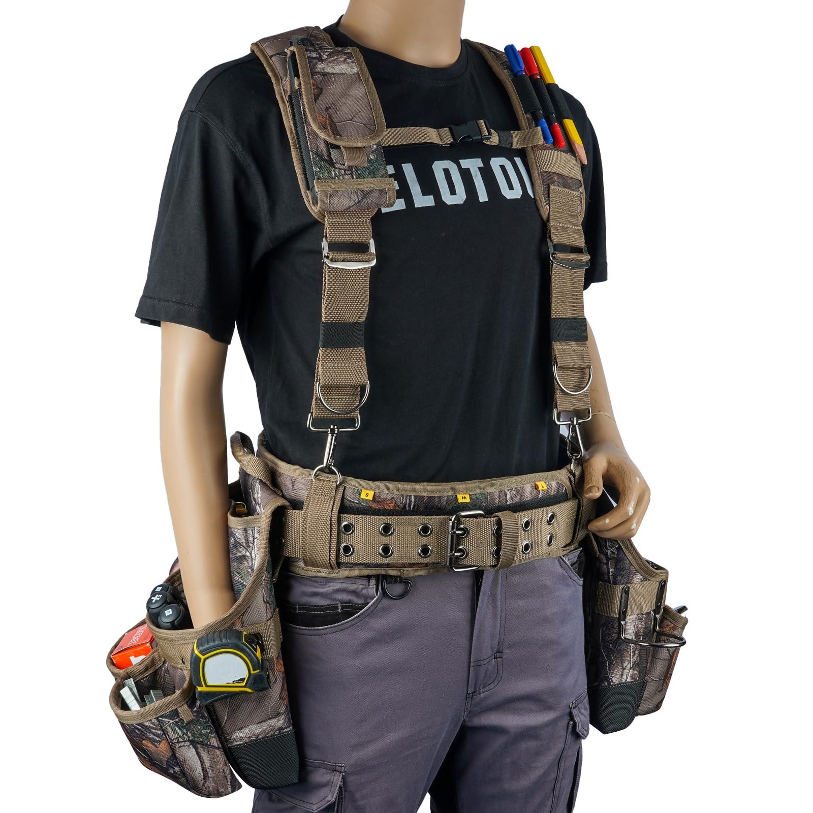 MELOTOUGH Camo Tool Belt with Suspenders Camouflage Tool Bag Supenders Framer…