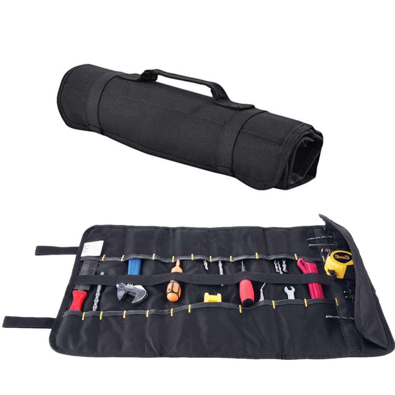 Canvas Tool Roll Up Bag Organizer with Pouches for Wrenches,Screwdrivers,Sock
