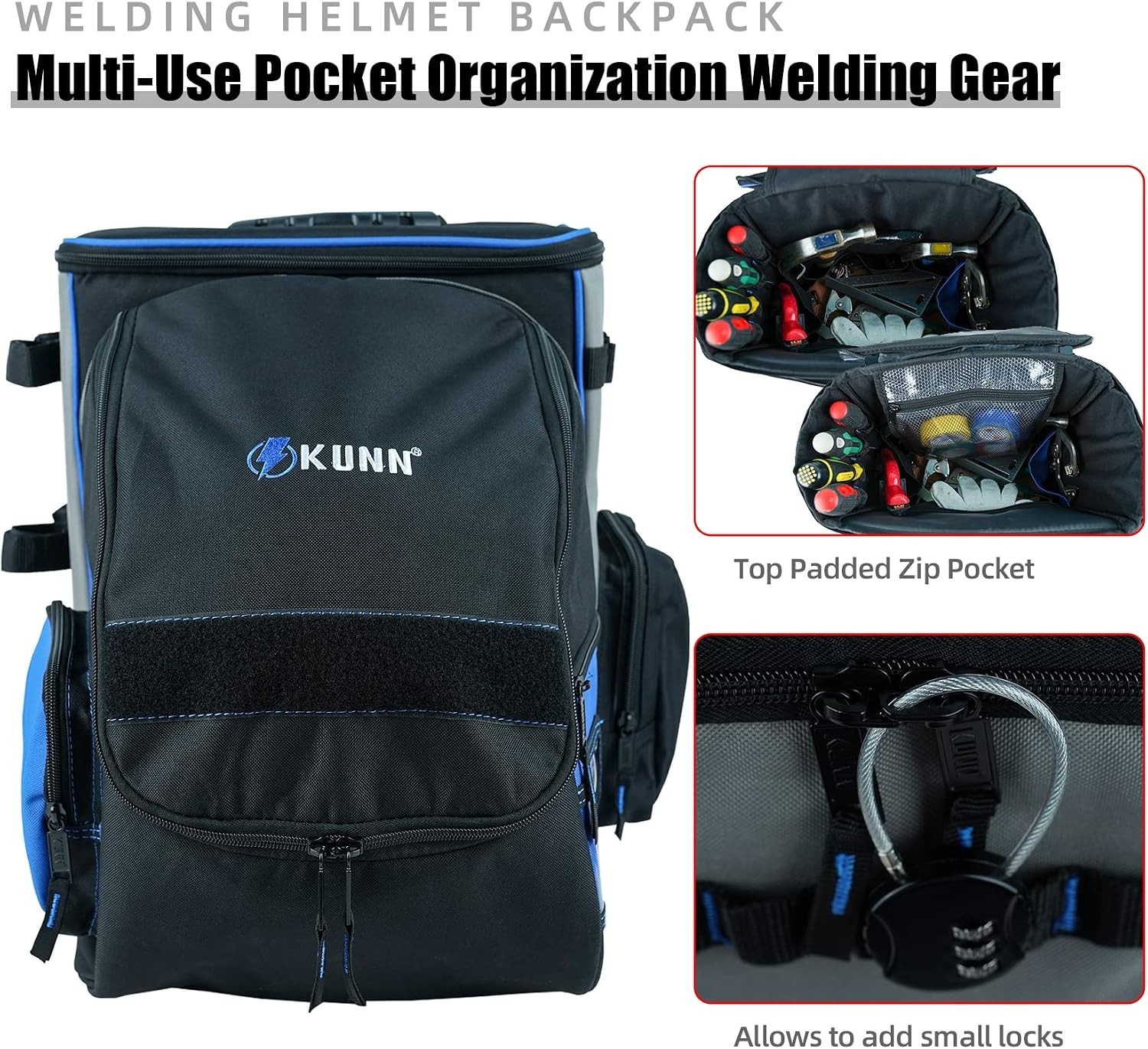 Elegant Blue Welding Backpack – Water-Repellent with Padded Protection & Storage