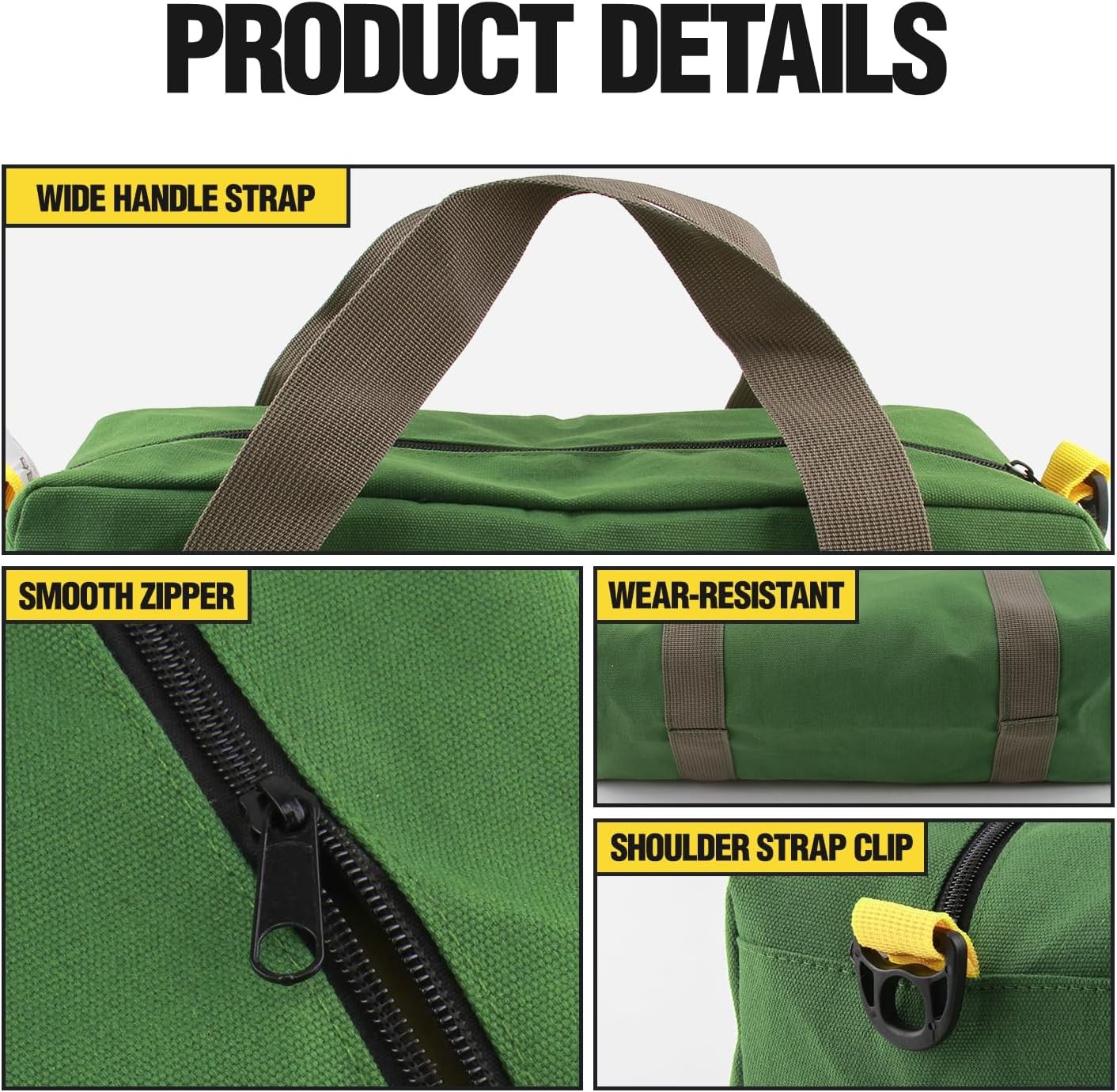 12″ Canvas Tool Bag Small Multipurpose Zipper Tote Organizer for Electrician Gar