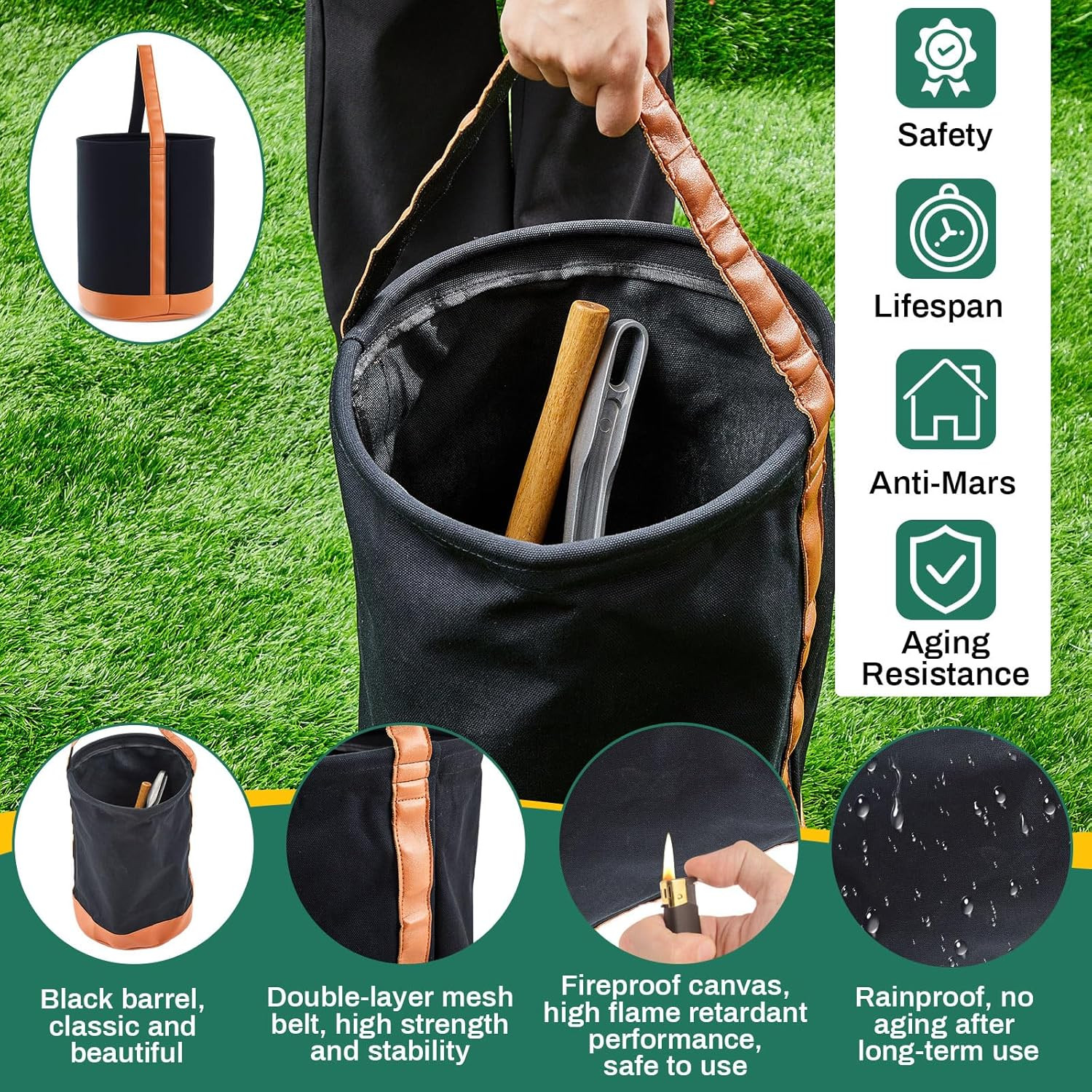 Canvas Bucket Tool Bag 17″ X 12″ Flame-Resistant Tool Bucket Made of No. 4 Canv