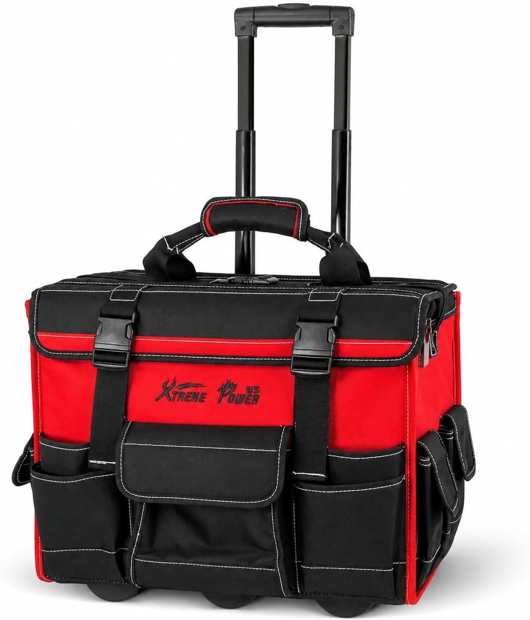 Rolling Tool Bag Wheels, 18-Inch Heavy Duty Tool Bag Organizer, Retractable T…