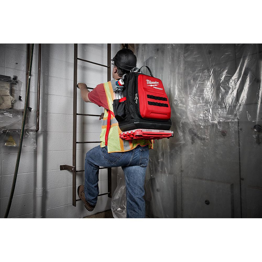 milwaukee packout backpack 15 in. 3-pack zipper tool bags storage nylon red