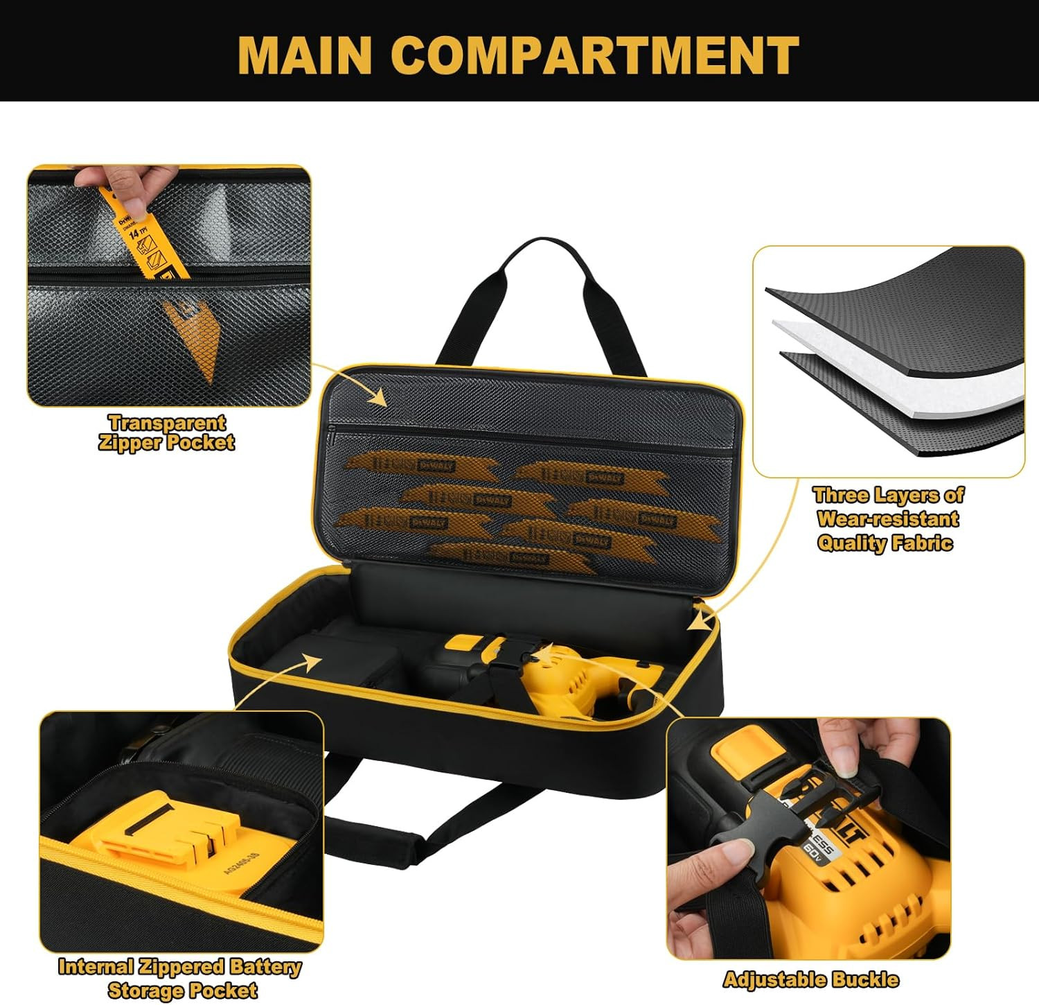 Reciprocating Saw Storage Case 18.7 in Tool Bag Blade Battery Charger Pockets