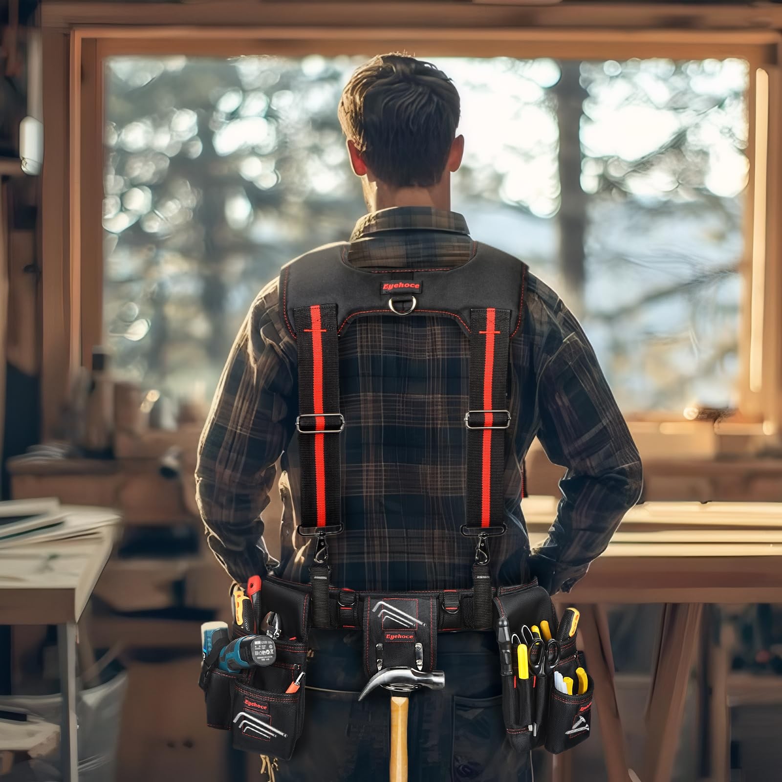 Heavy Duty Tool Belt with Padded Suspenders – Adjustable Multi-Pouch Rig