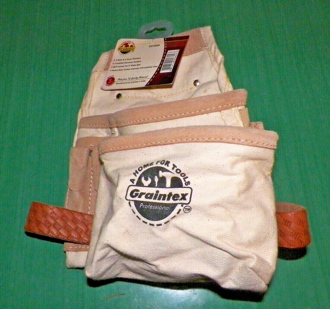 GRAINTEX – CANVAS TOOL POUCH w/ Leather Trim – 8 Pockets + 2 Loops – CS1809