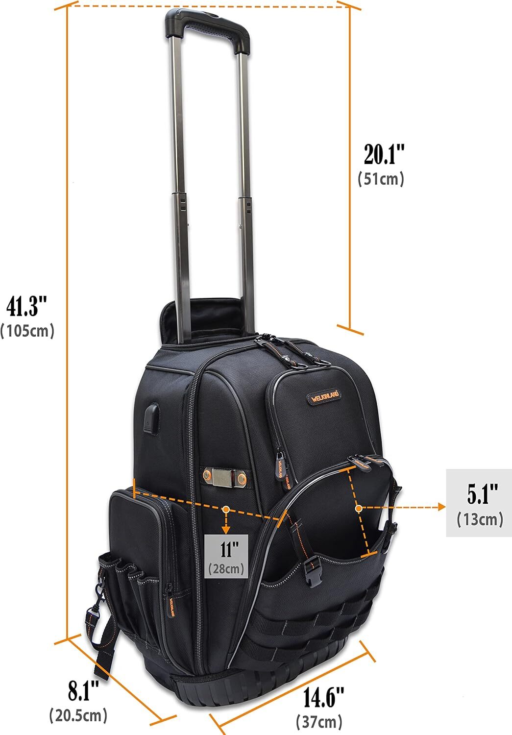 72Pockets Rolling Tool backpack, Large tool bag with wheels, Rolling Electrician