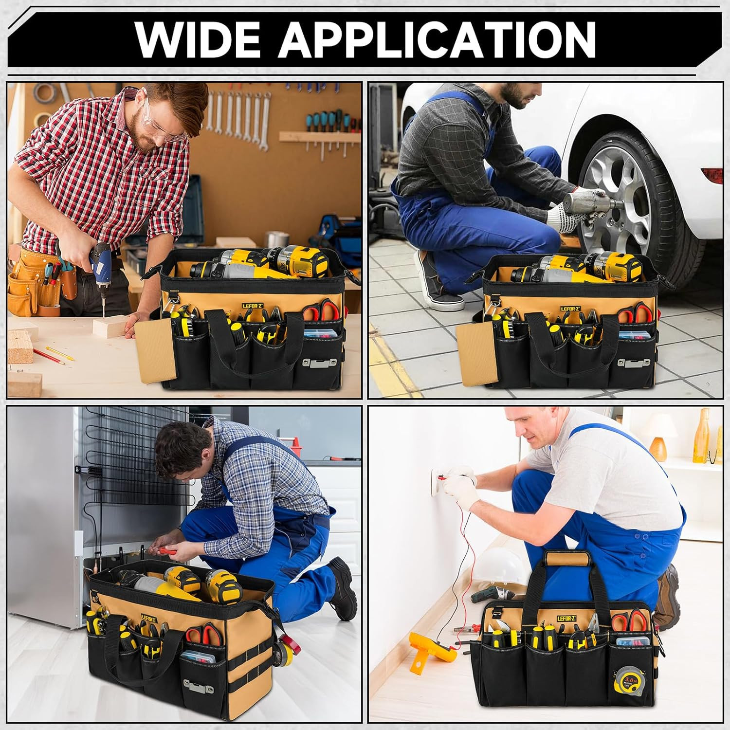 16-Inch Heavy Duty Tool Bag with 27 Pockets for Mechanics and Electricians