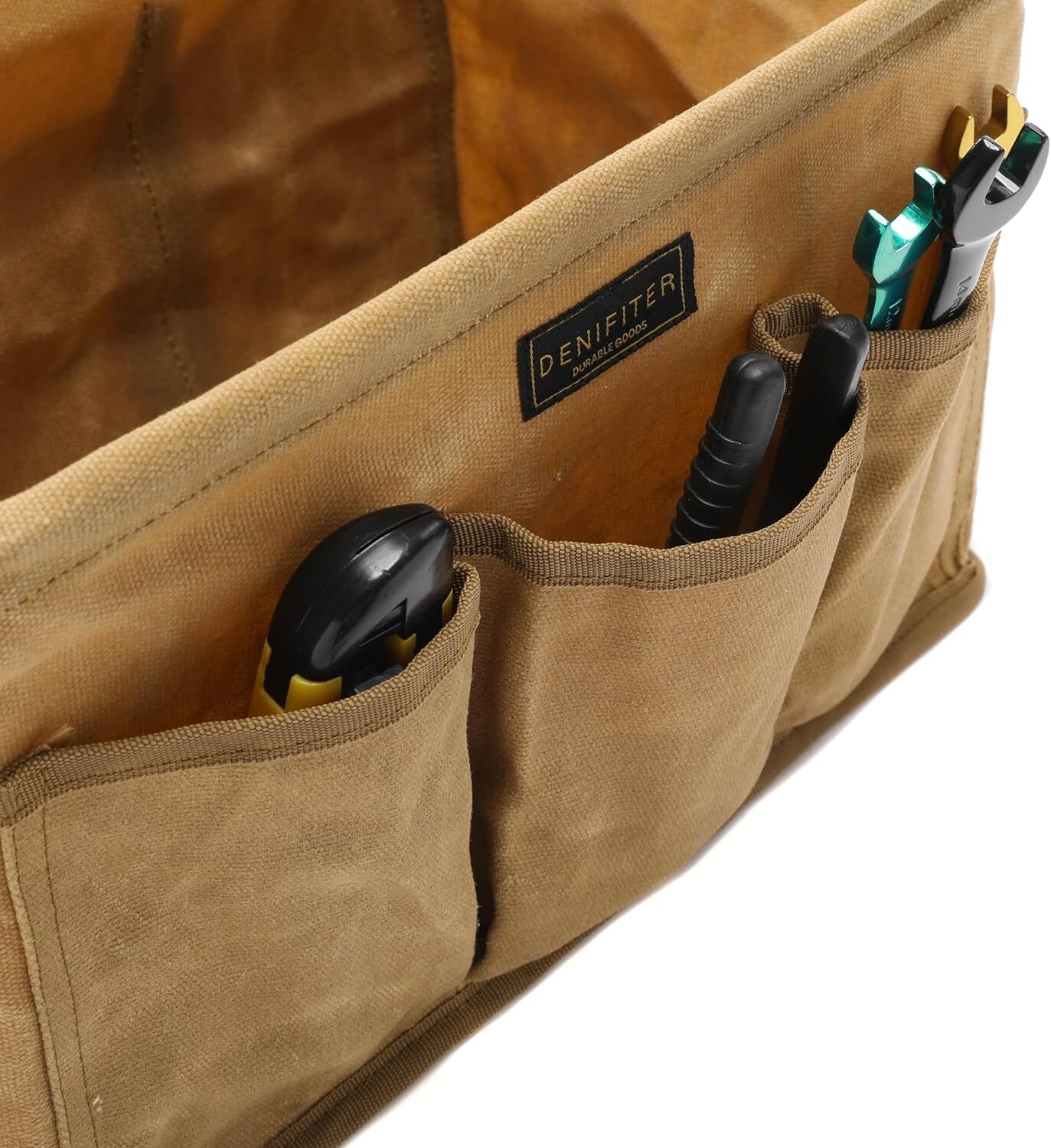 Denifiter Tool Pouch, Heavy Duty 16oz Waxed Canvas Bag, Khaki-Single