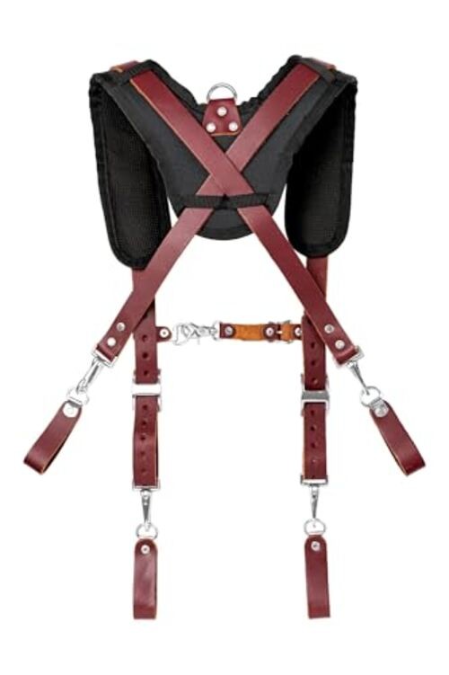 Leather Padded Tool Belt Suspenders w/Chest Strap| Pencil Sleeve| Comfortable