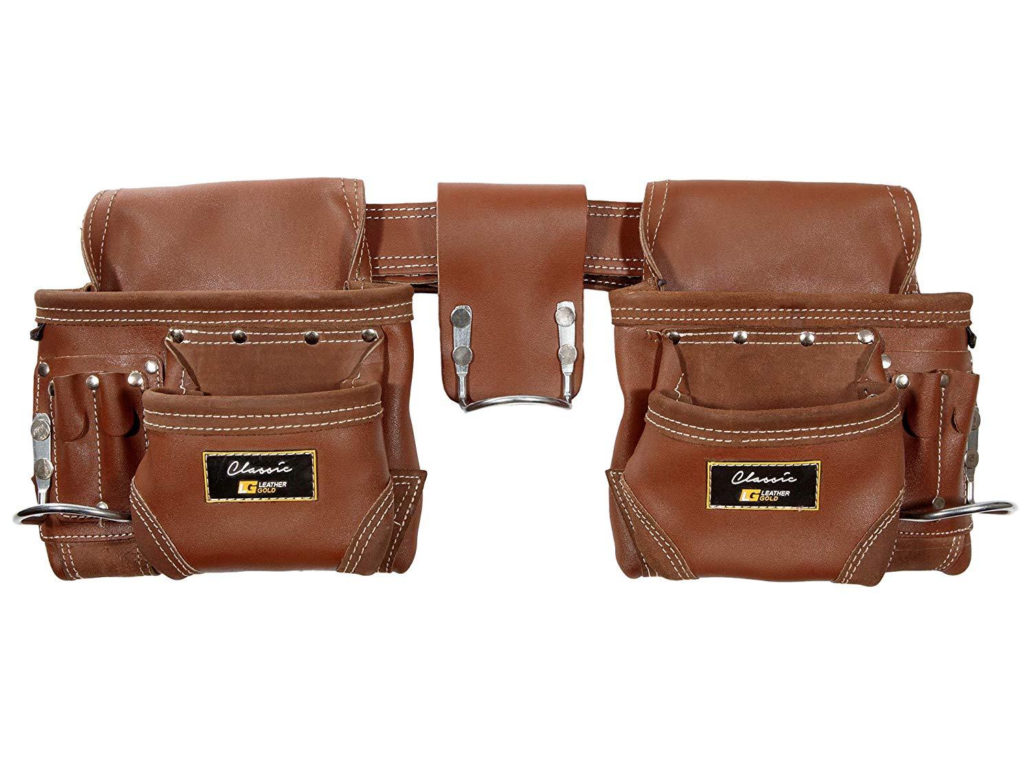 LEATHER GOLD Genuine Finished Leather Framer’s adjustable Rig, Tool Belt 3450