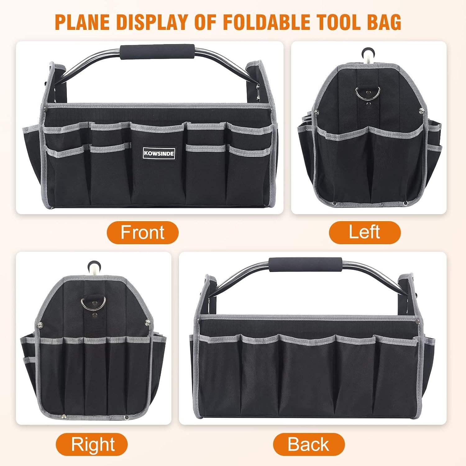 16 Inch Tool Bag, Electrician Tool Bag, Open Top Tool Bags, 26 Pockets Can Ho…