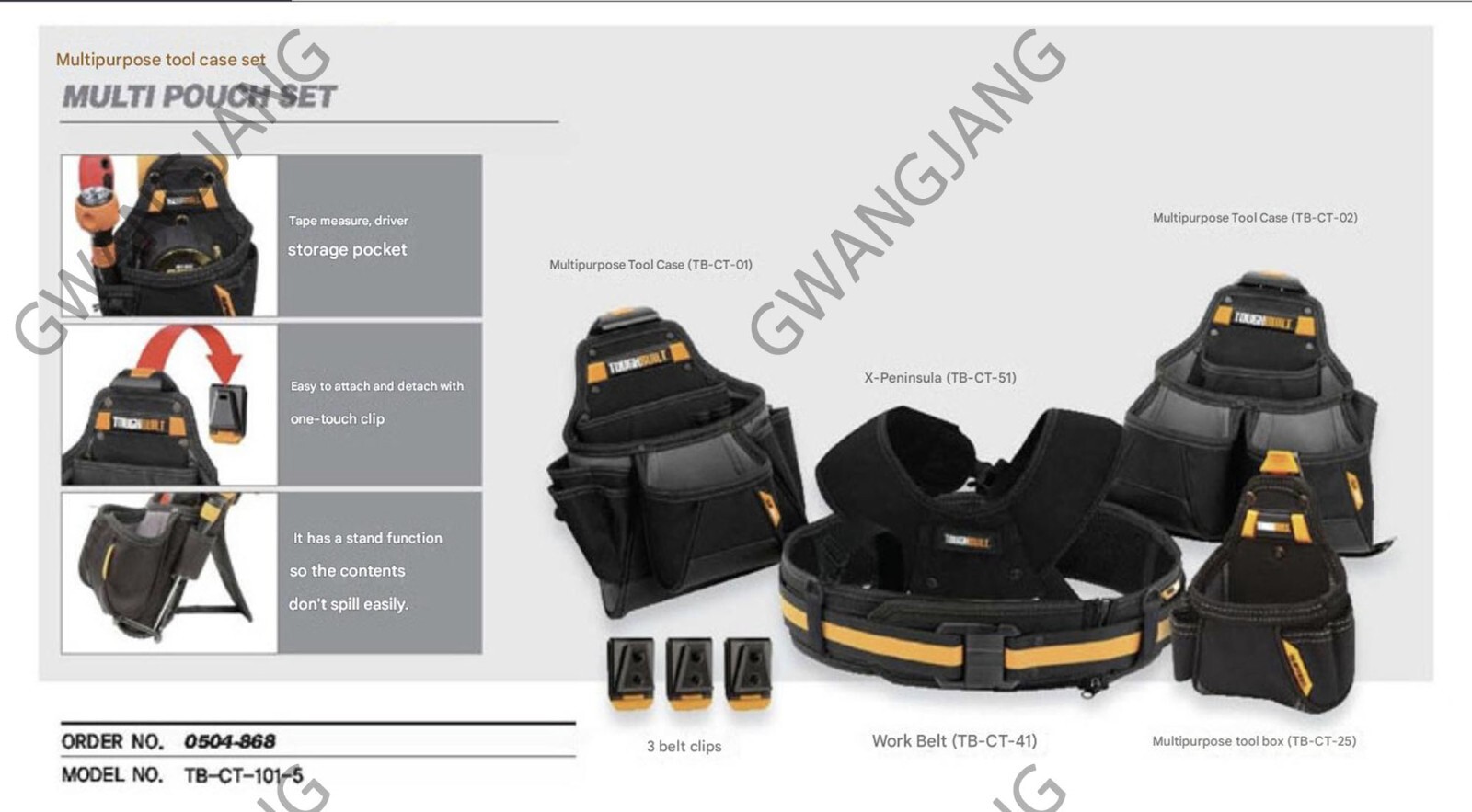 Full Set TOUGHBUILT TB-CT-101-5P Tool Belt DIY Easy Hand Work Famous Durable
