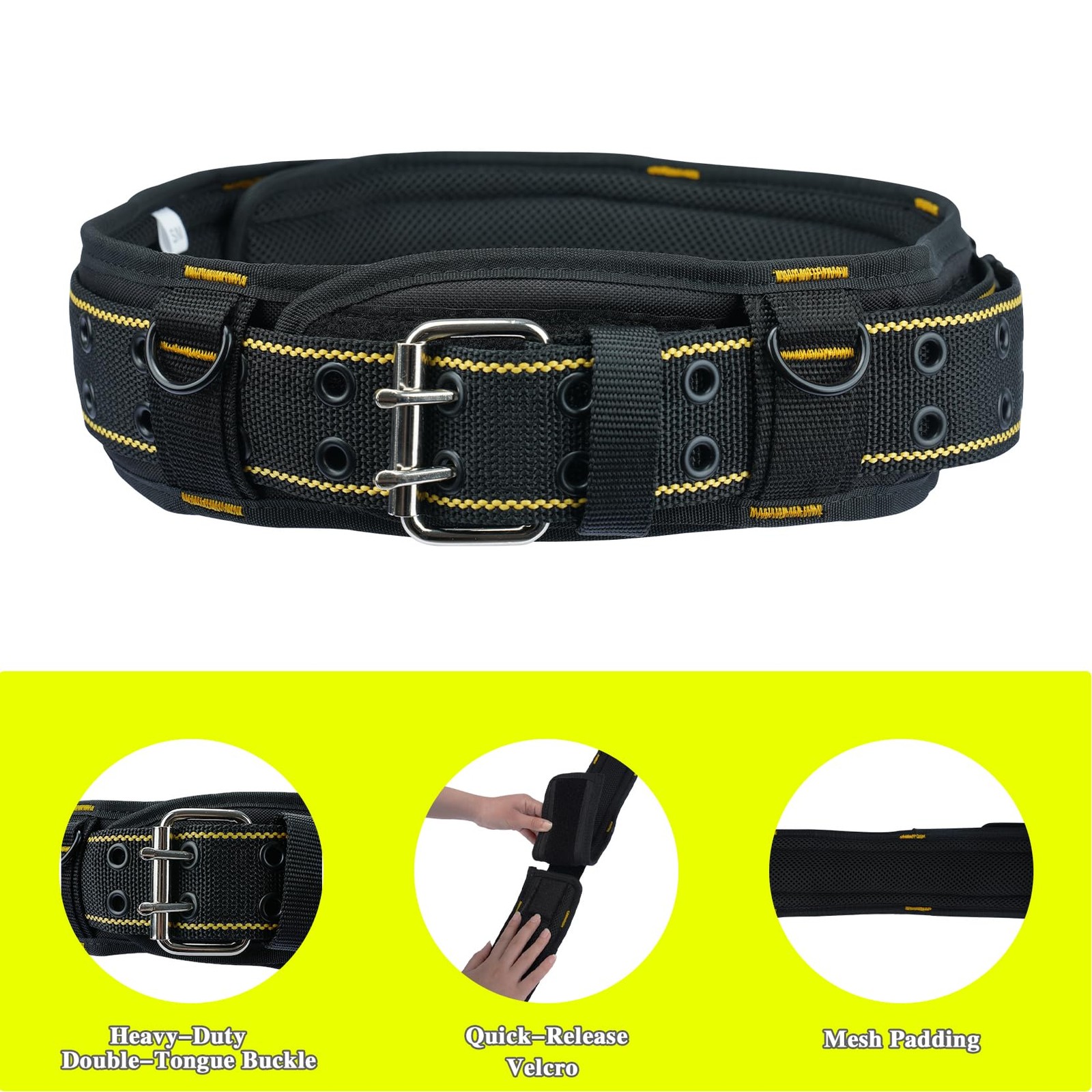 Padded Tool Belt Heavy Duty Work D Ring Adjustable Waist Electrician 3446 In
