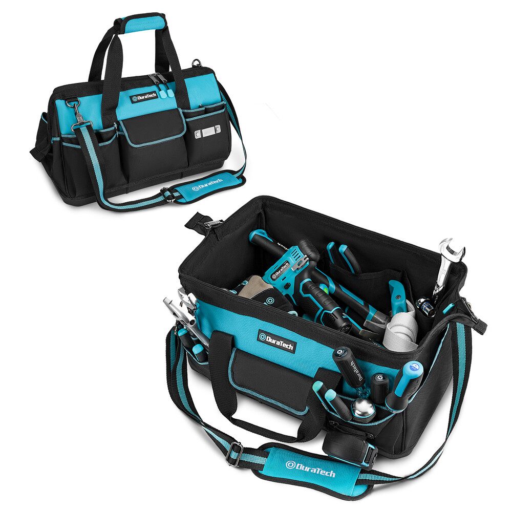 DURATECH 18″ Large Heavy Duty Tool Bag 19 Pocket w/Zipper Waterproof Hard Bottom