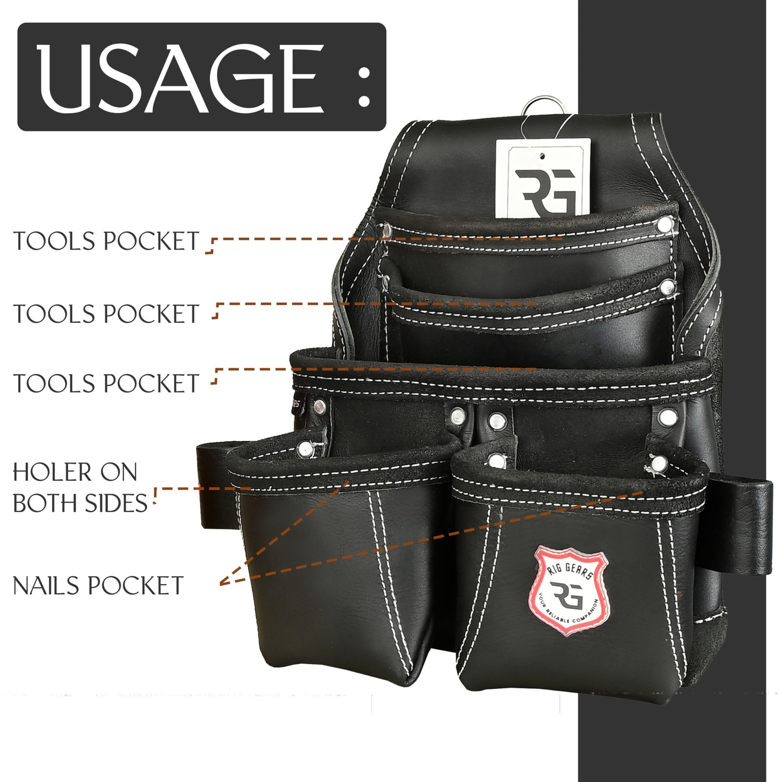 Leather Tool Pouch for Electrician | 5 Pockets Framers Tool Belt Pouches | He…