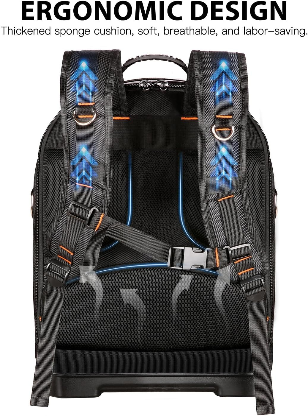 Heavy Duty Tool Backpack with Removable Organizer & Laptop Compartment, Orange