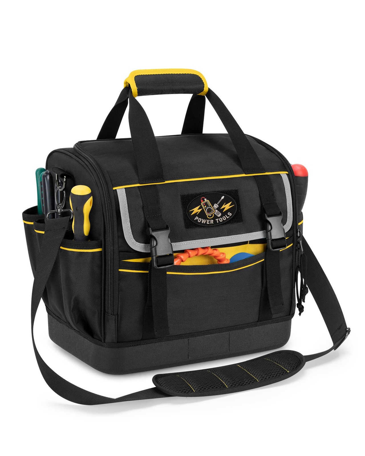 12-Inch Tool Bag with Hard Bottom, Electrician Tool Box Organizer with Detach…