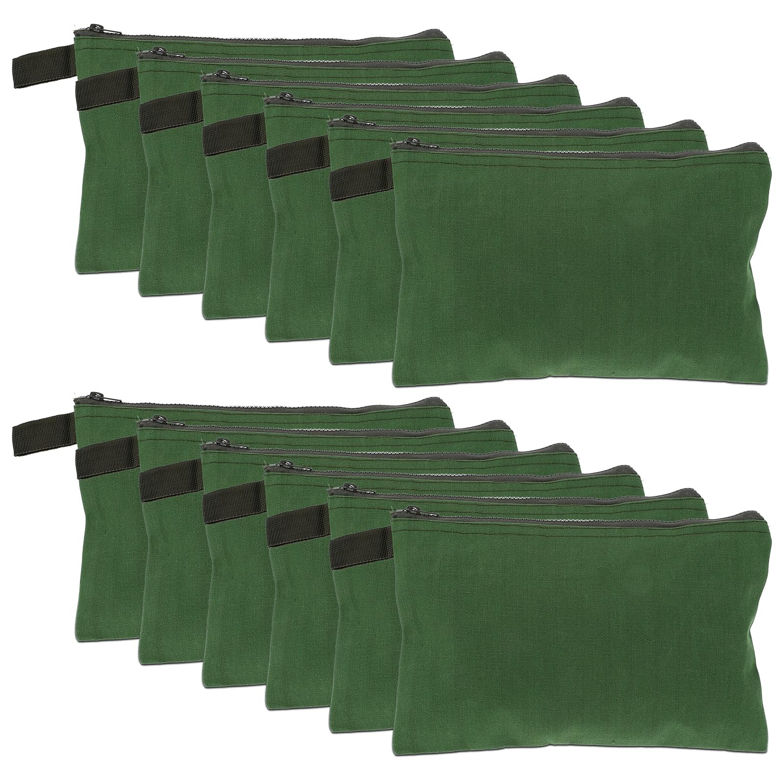 12 Pcs Tool Pouches With Zipper 11.8 x 7.9 Inch Heavy Duty Canvas Bag, Army G…