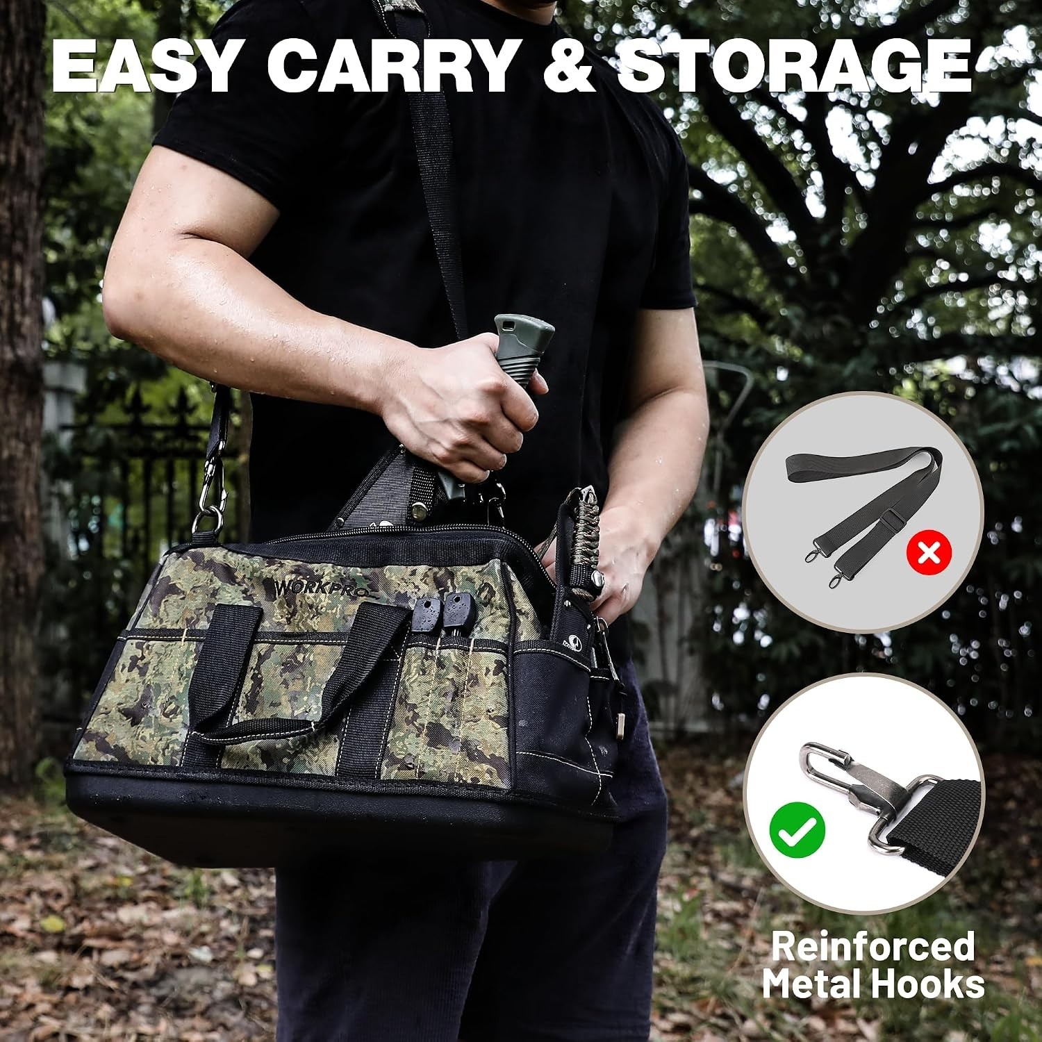 16-Inch Wide Mouth Tool Bag with Water Proof Molded Base | Multi-Pocket, Heav…