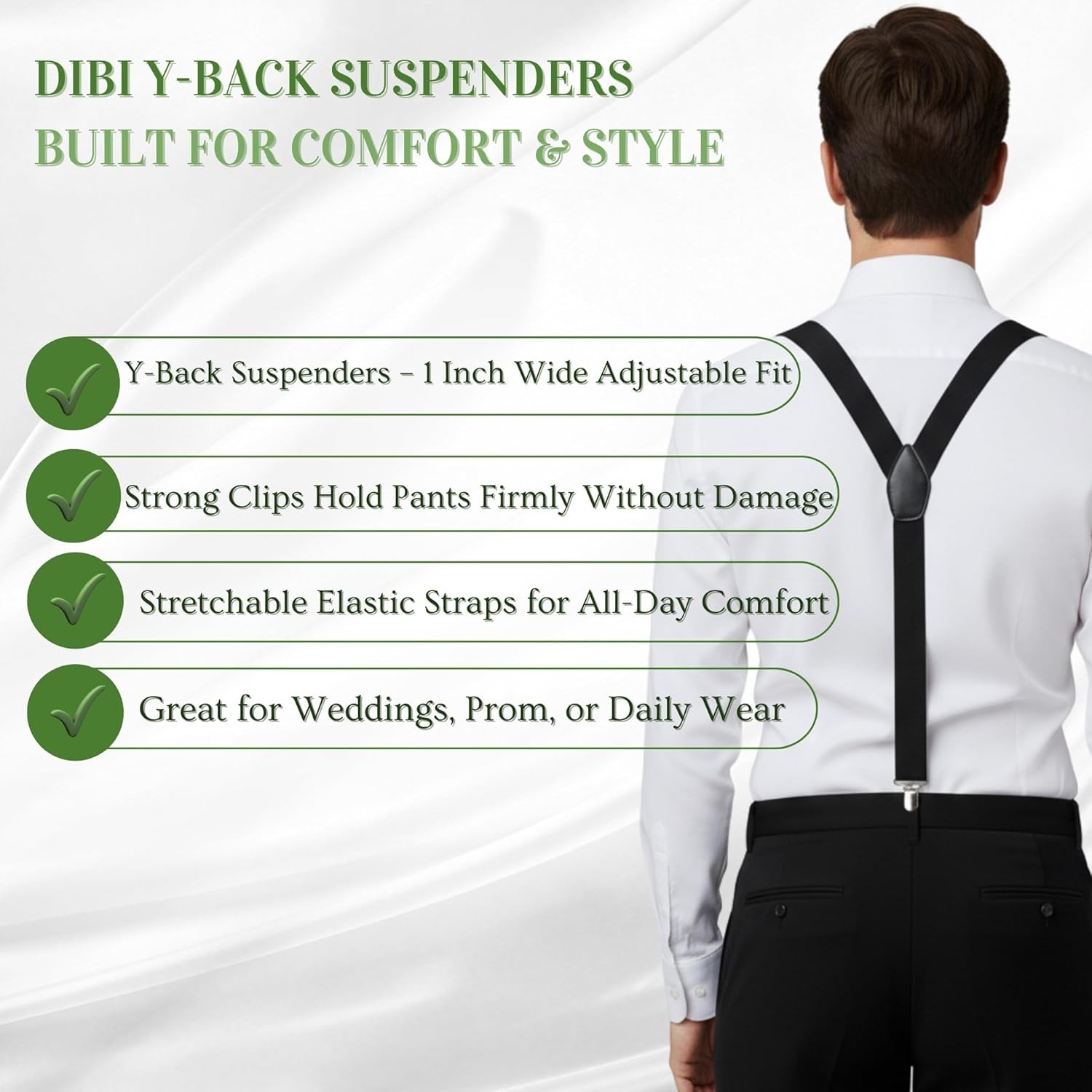 Dibi Suspenders for Men – Adjustable Y Back Mens with 3 Heavy Red