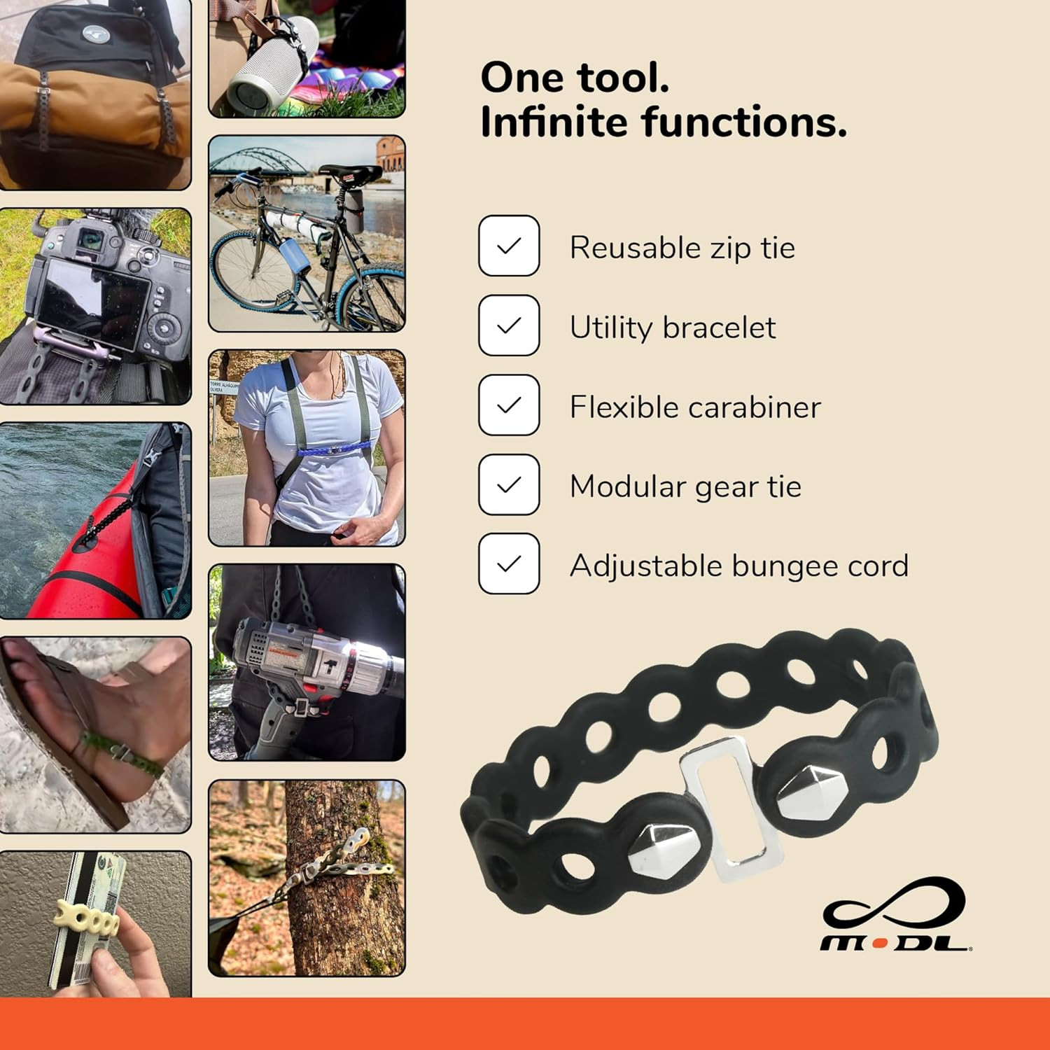 MODL Infinity Tool™ 2.0 Modular Straps (4-Pack) – Flexible Multi-Tool, Gear Stra