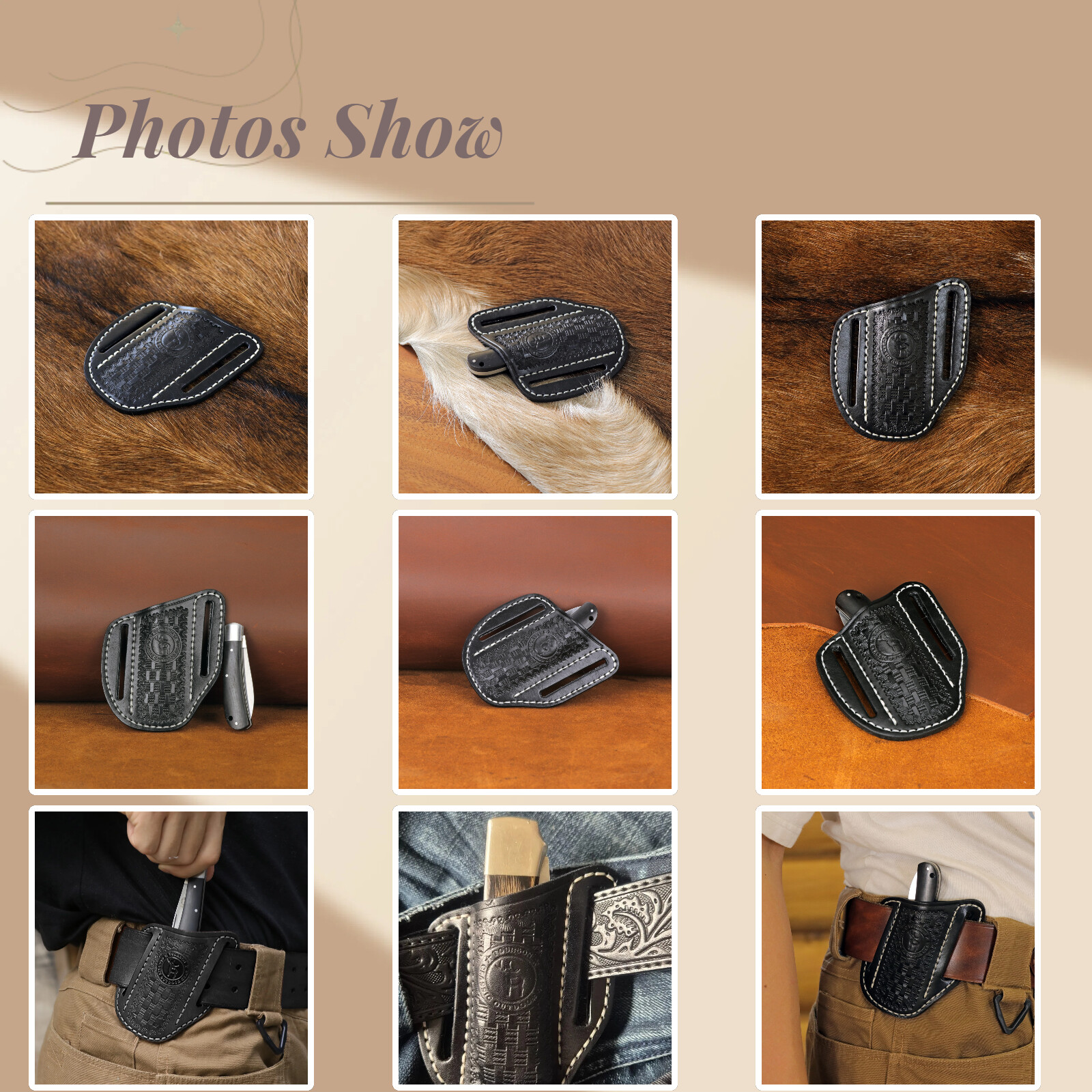 Tourbon Leather Pocket Knife Sheath EDC Belt Carry Pouch Folding Knives Case USA