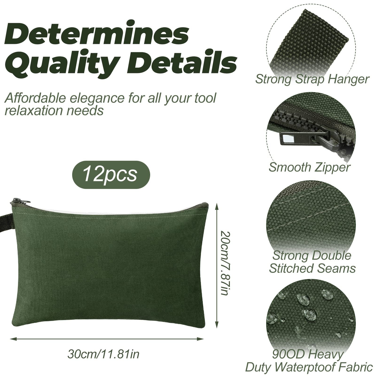 12 Pcs Canvas Tool Bag Pouch Zipper 16 oz Heavy Duty Utility Pouch Bag Multip…