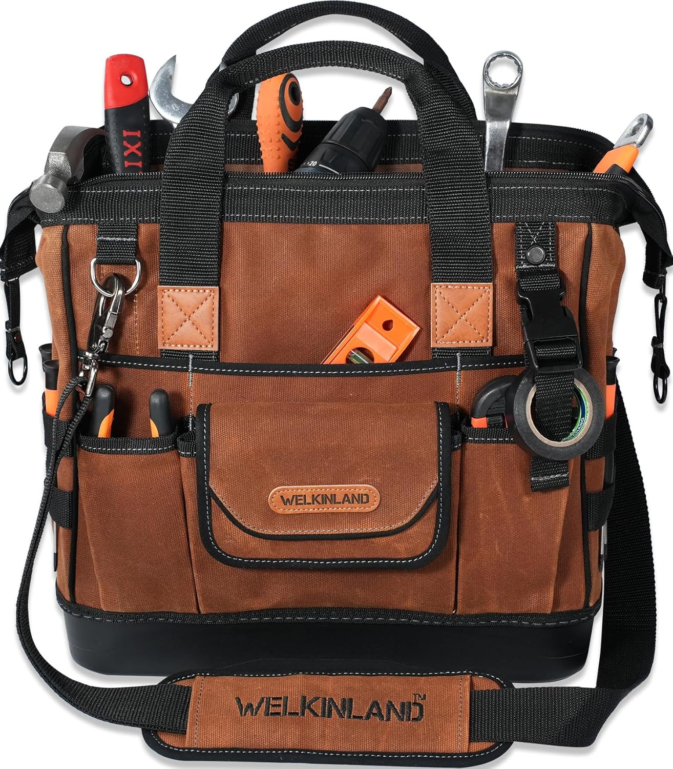 Heavy Duty 22-Pocket Waxed Canvas Tool Bag – 14″ Electrician & Mechanic Gear