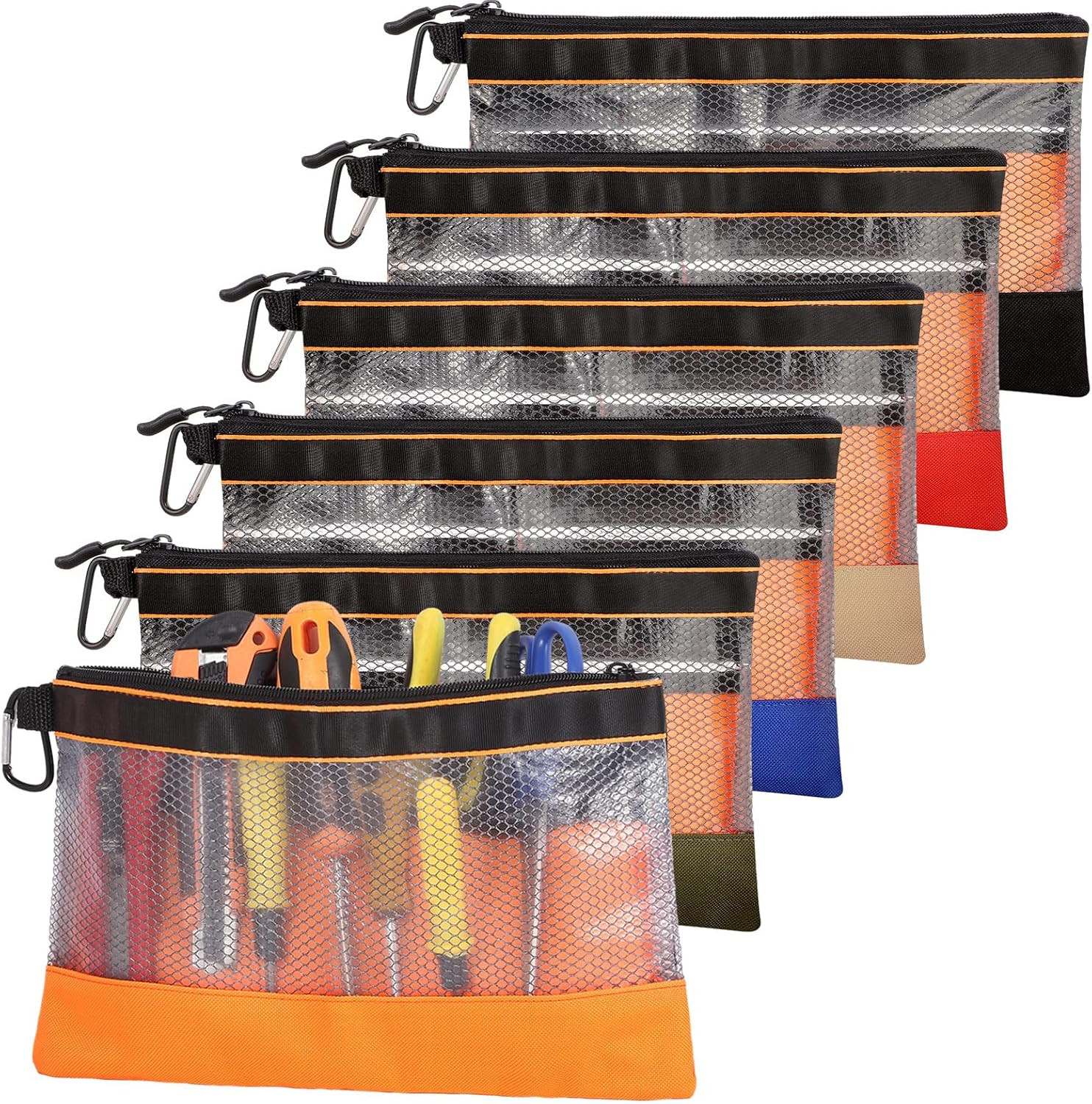 6 Pack Clear Tool Pouch 11.8 Inch Zipper Bags with Heavy Duty Mesh Window