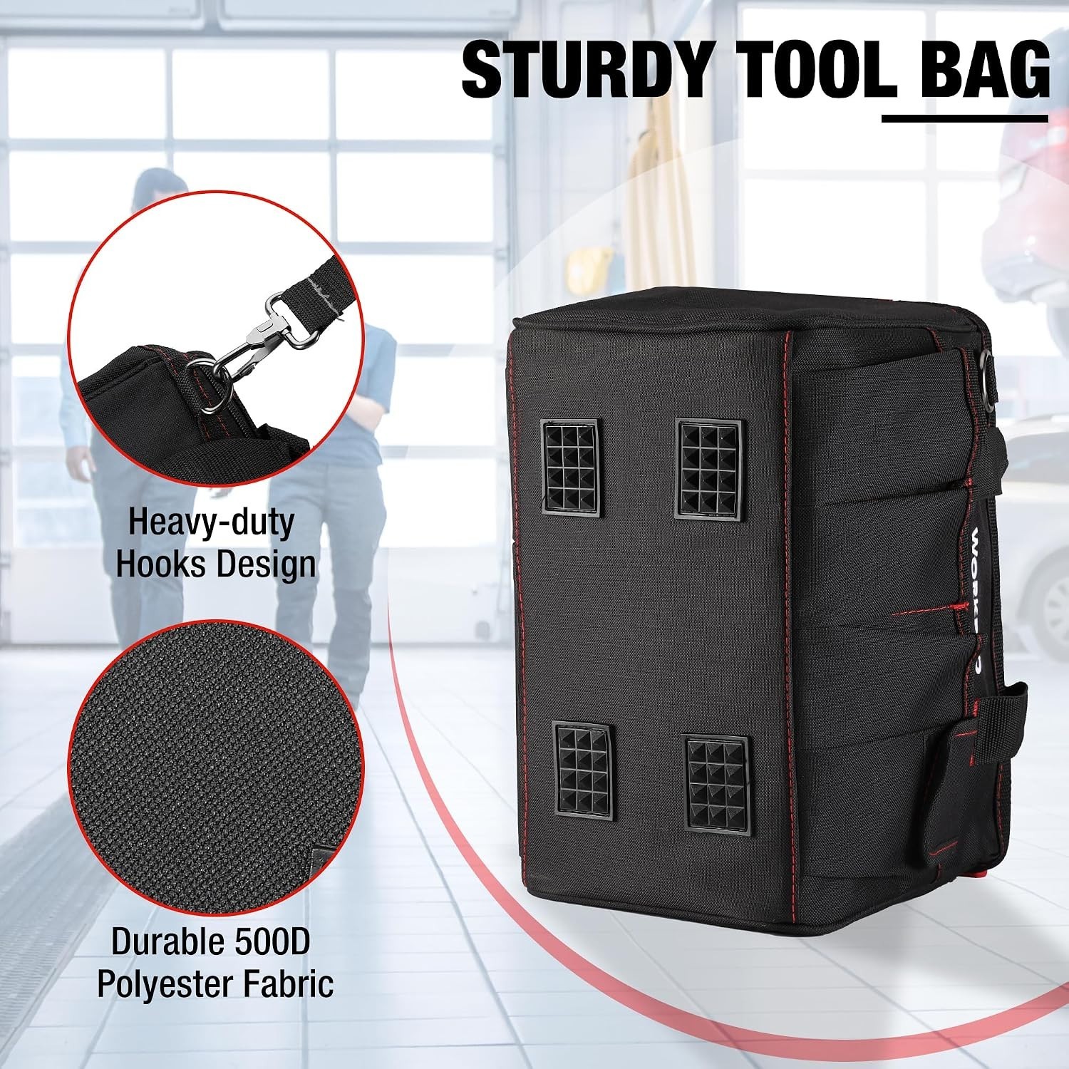 Versatile 12-Inch Storage Tool Bag with Multi-Pockets & Abrasion-Resistant Base