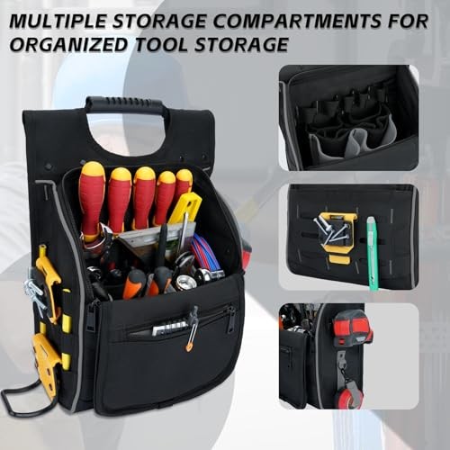 Electrician Tool Pouch with Shoulder Strap, Zippered Flip Cover Tool Grey