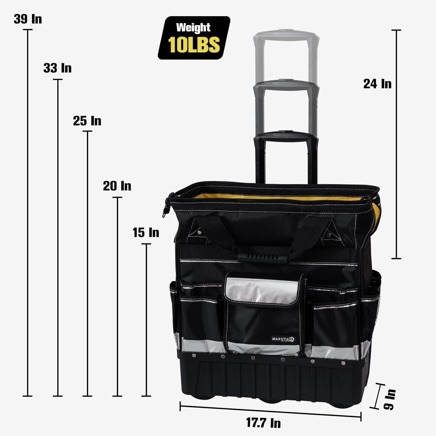 Heavy-Duty 18” Tool Bag with 40 Pockets – Waterproof & Portable with Wheels