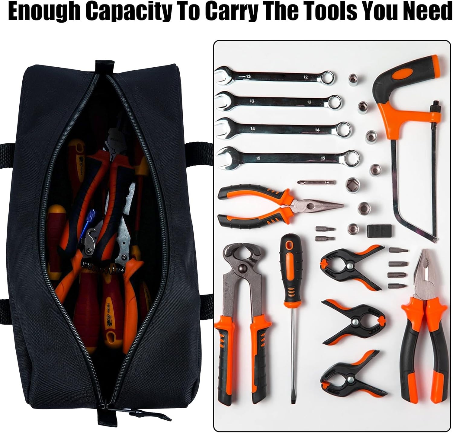 MELOTOUGH 2 Pack 14in Canvas Tool Tote Utility Organizer Bags (Black)