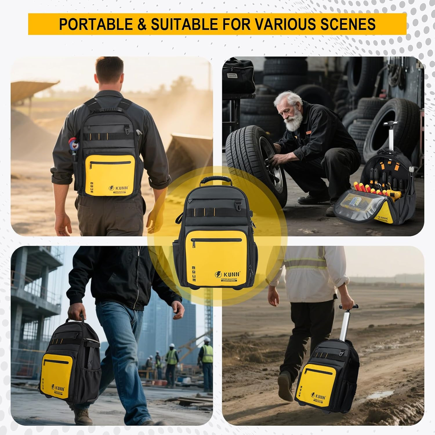 Waterproof Heavy Duty Tool Backpack with 47 Pockets – Yellow