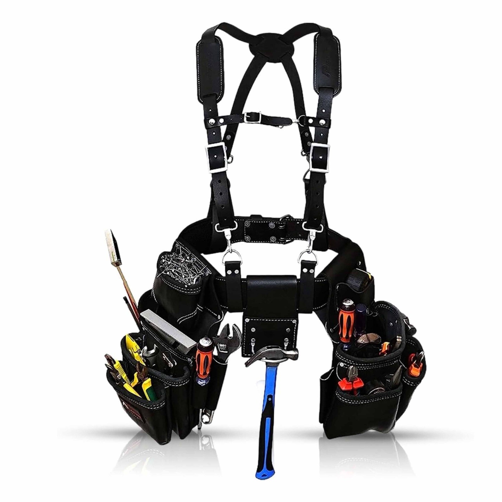 2PK Adjustable Pouch Suspender Tool Belt – 19 Pockets from Occidental Black