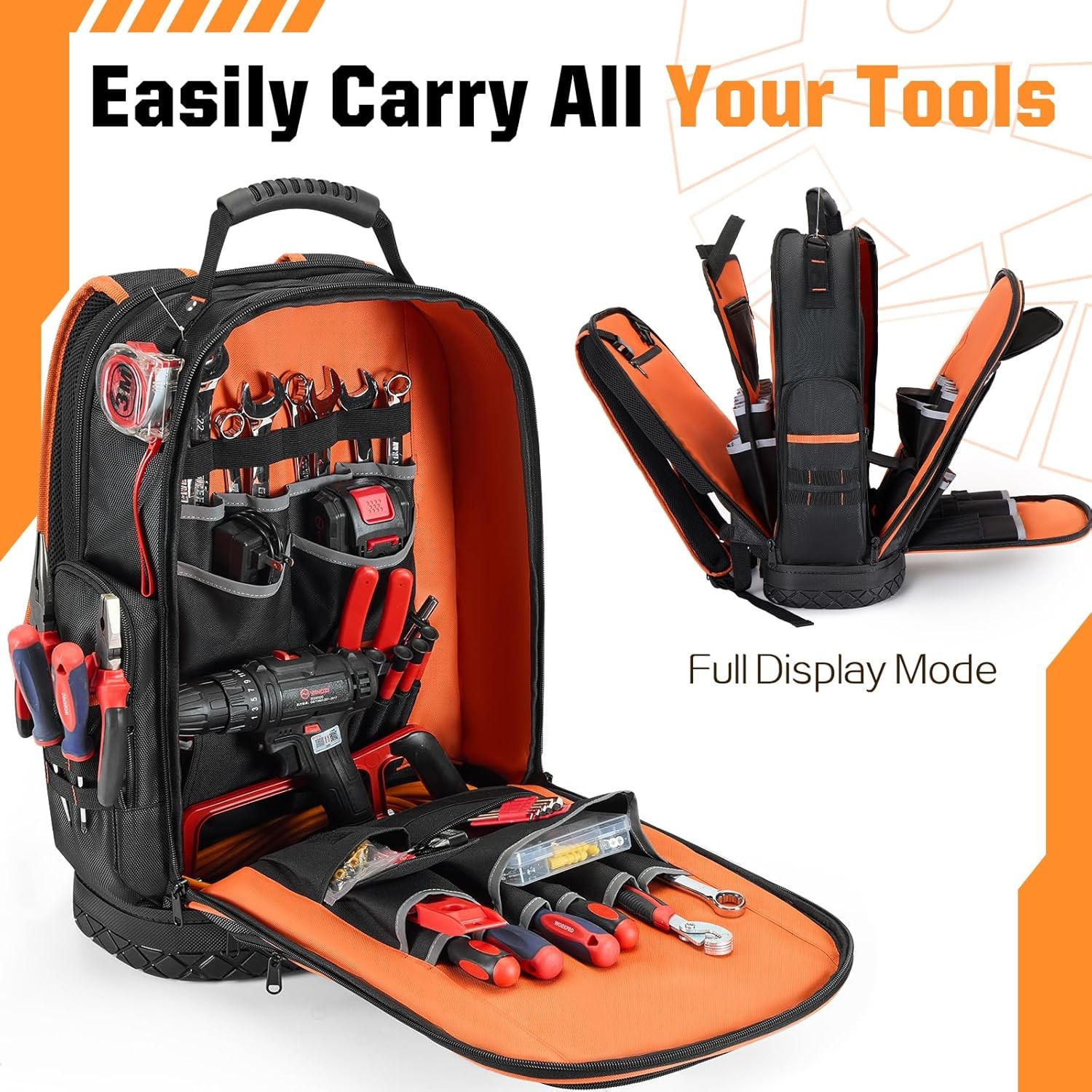 Heavy Duty Tool Backpack with Molded Base – Durable 1680D Carrier for Electricia