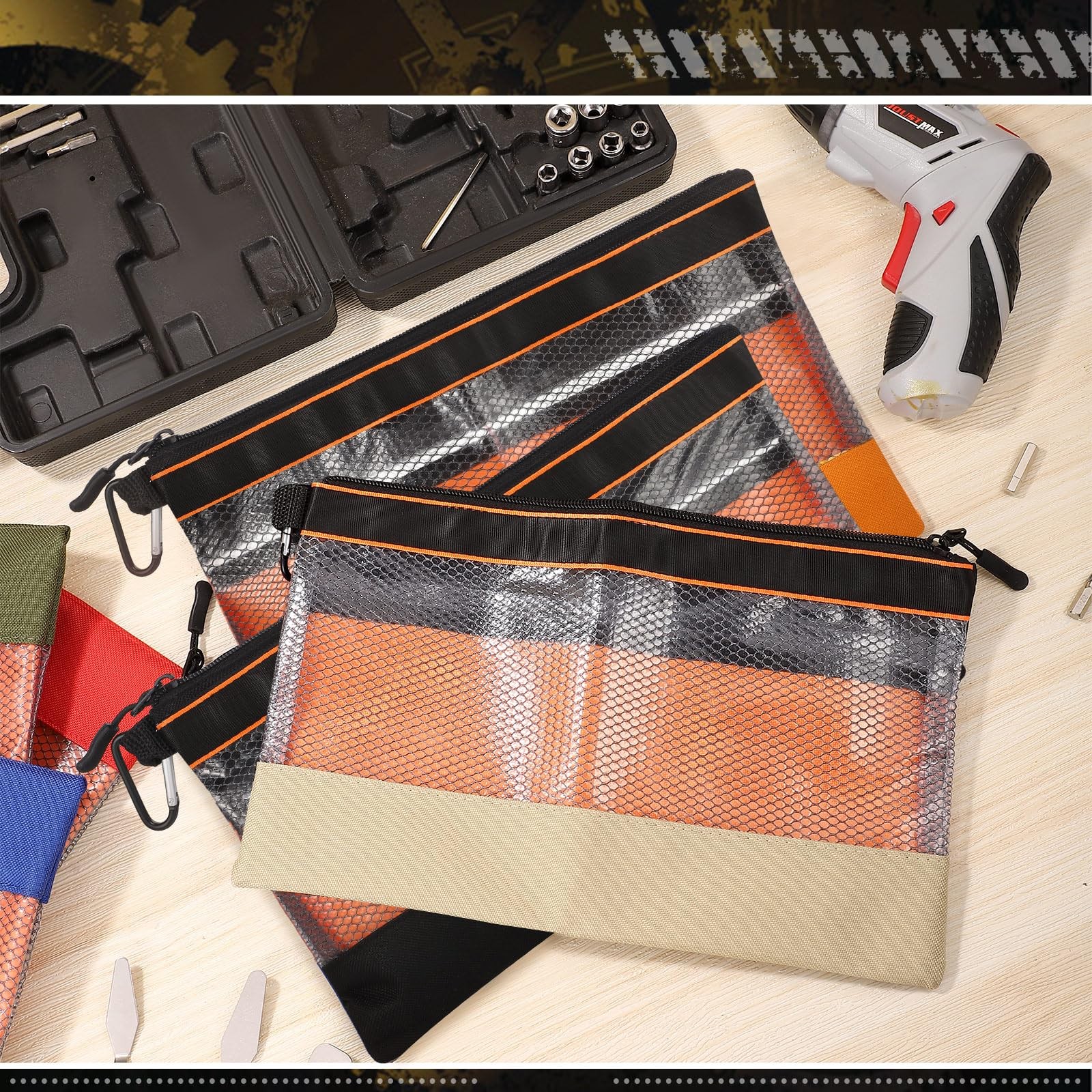 6 Pcs 11.8″ Clear Tool Pouch Tool pouch Bags Zipper tool pouch with Heavy Dut…