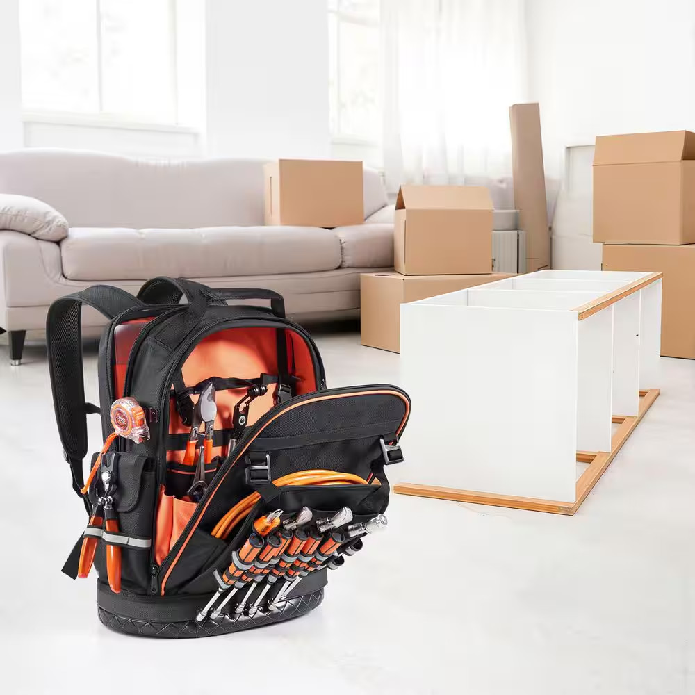 Tool Backpack, 64 Pockets, Heavy-Duty Tools Storage Organizer Work Bags with Lap
