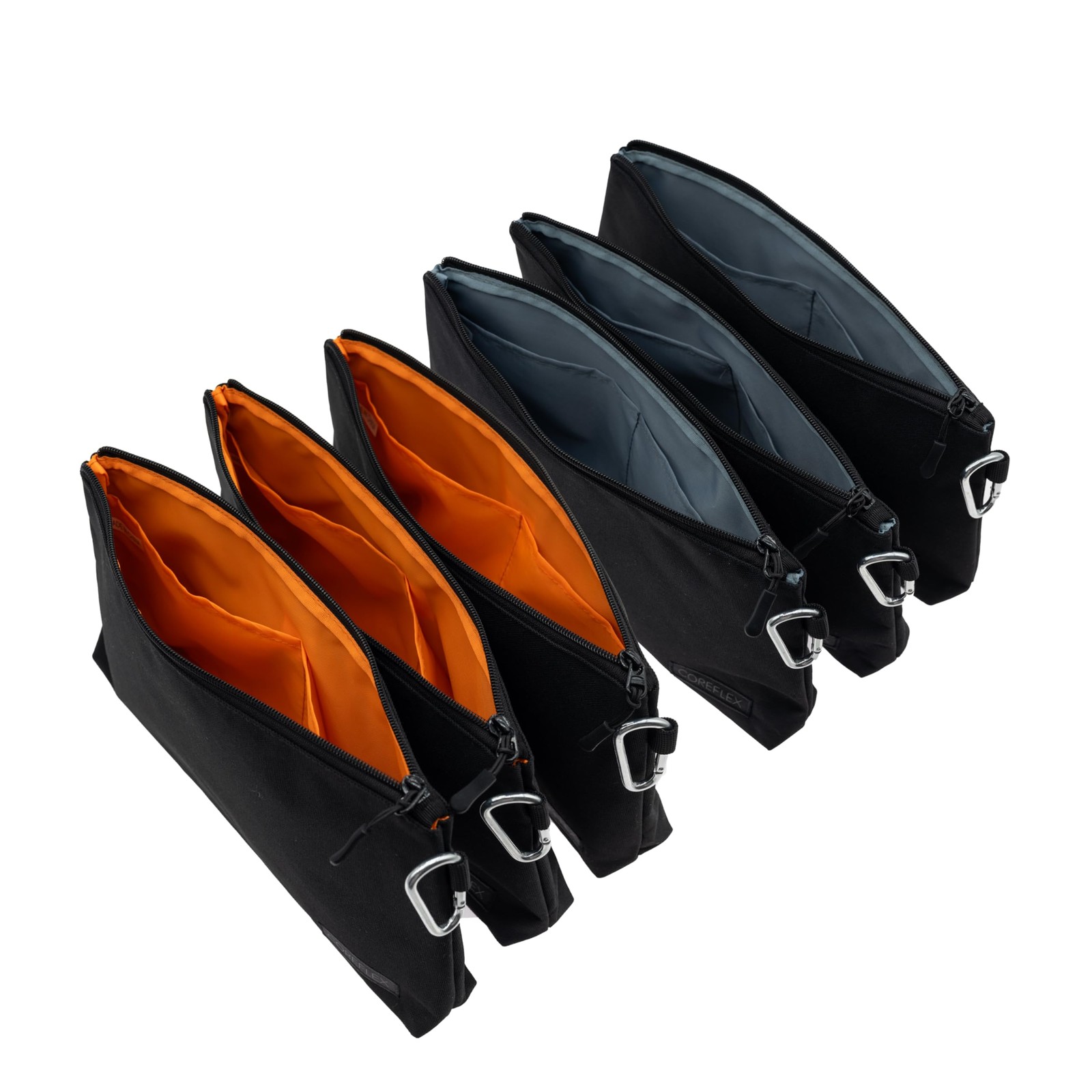 6 PCS 12 Inch Large Black Heavy Duty Flat Bottom Tool Pouch Zipper Bag