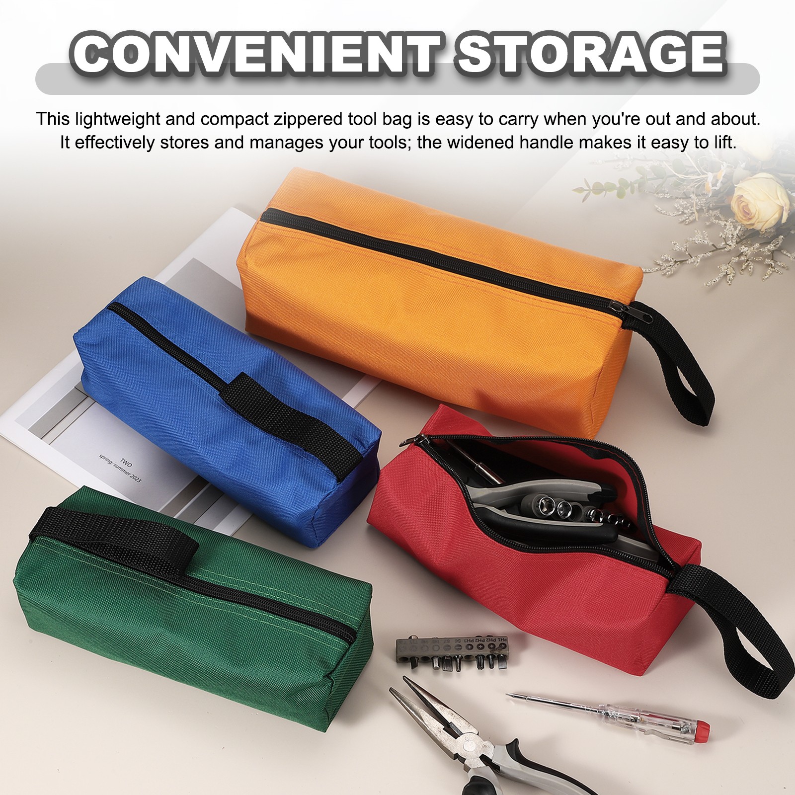 2 Pcs 9.8×3.3×2.8″ Multi Purpose Zipper Canvas Tool Pouch, Dark Blue