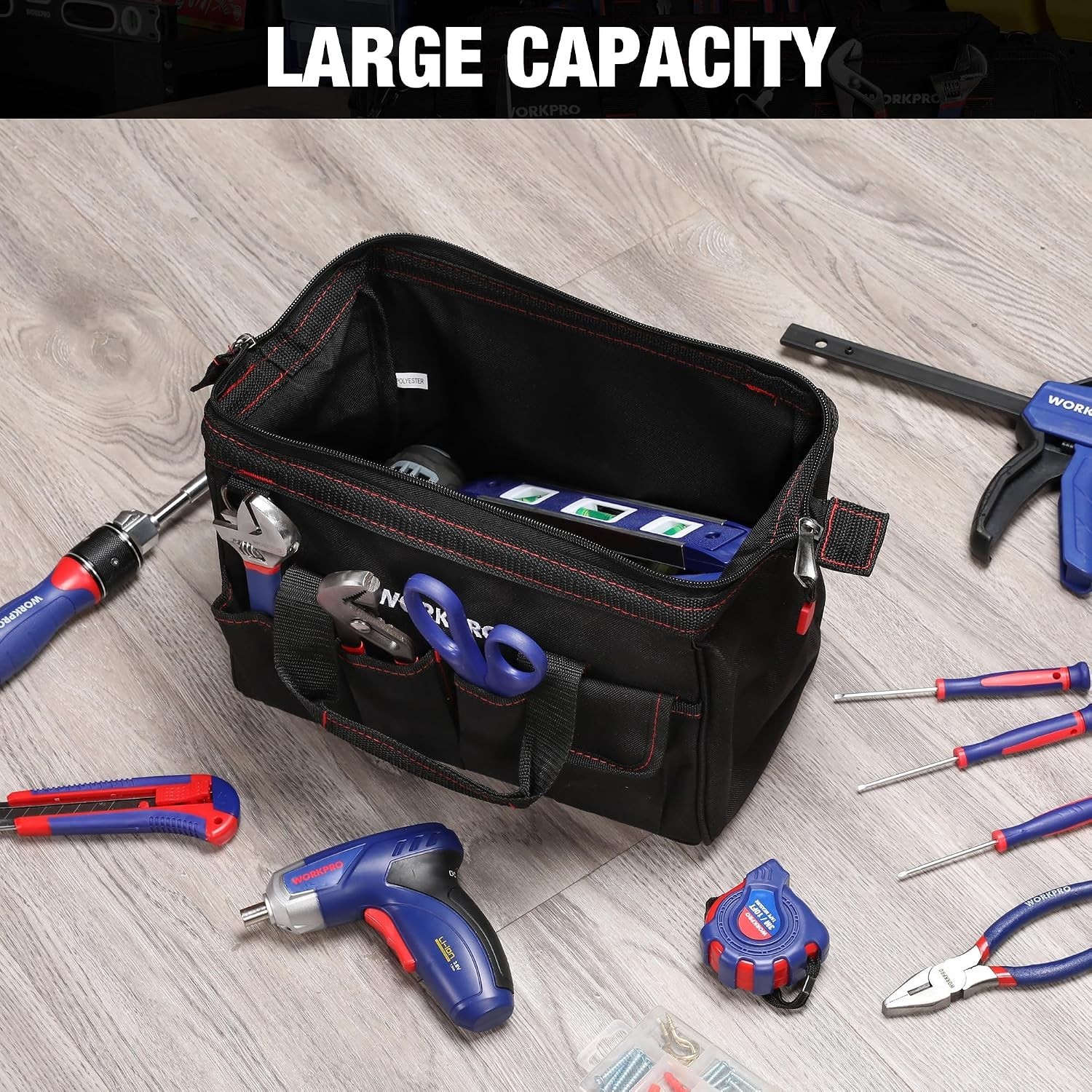 Versatile 12-Inch Storage Tool Bag with Multi-Pockets & Abrasion-Resistant Base