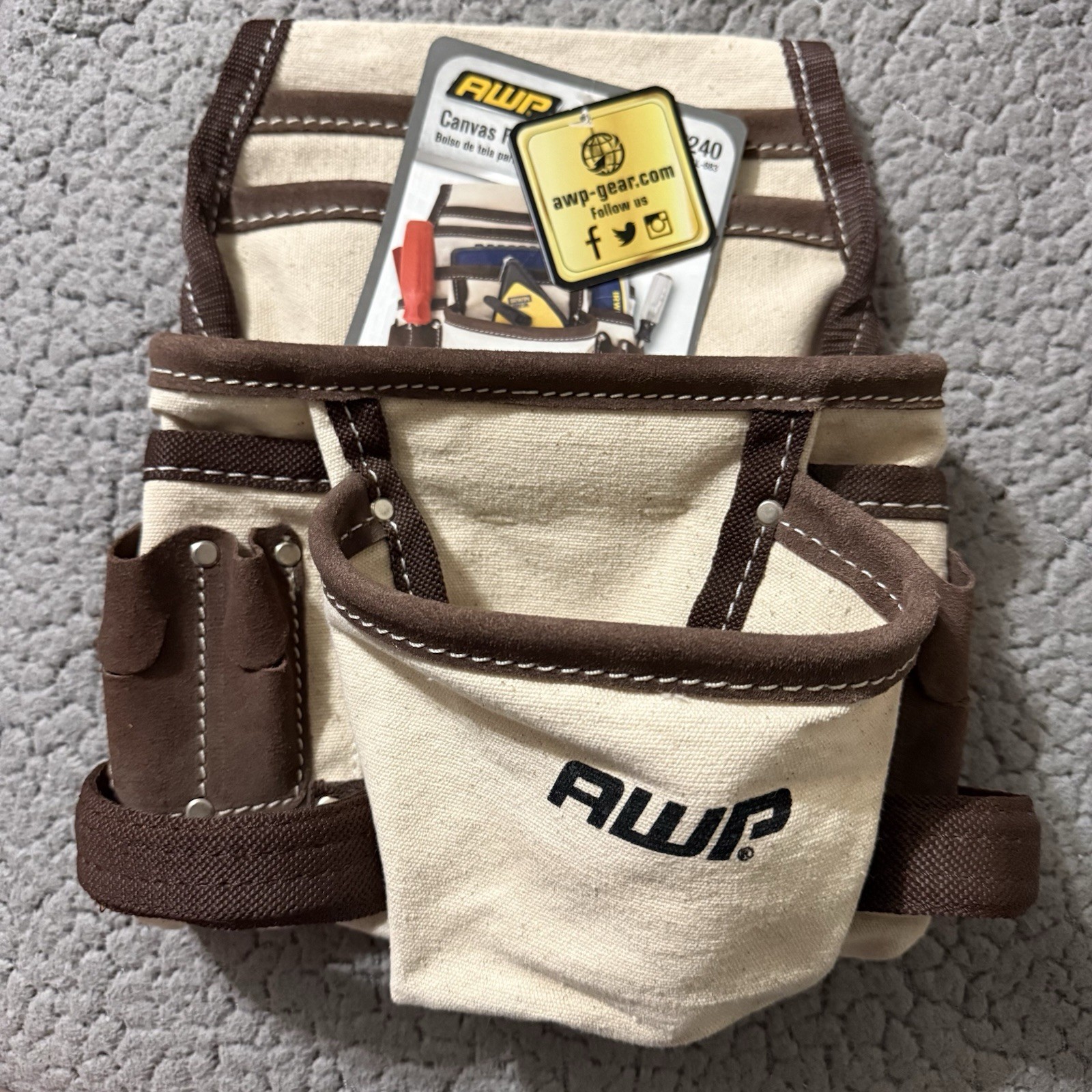 AWP Cotton Canvas Leather Adjustable Work Finisher Tool Belt Pouch Bag New